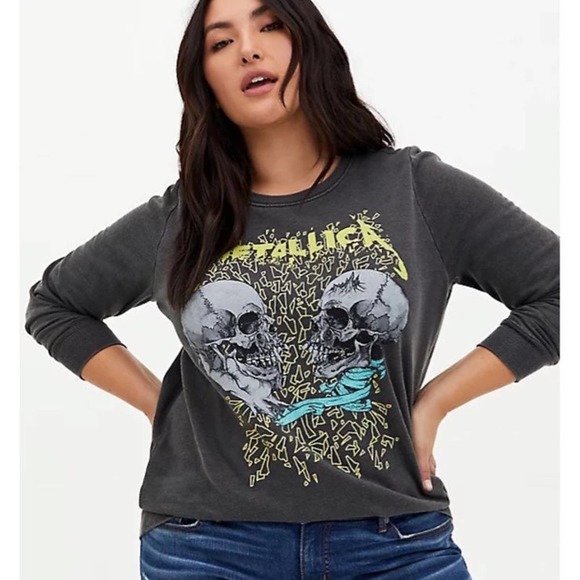 Torrid Sweaters - Torrid Metallica skull grey mineral wash pullover sweatshirt size 3x